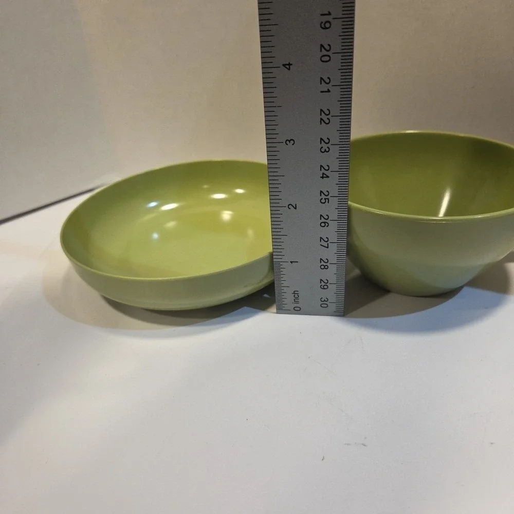 Vtg Prolon Melmac #7403 Olive Avocado Green Melamine Coffee Tea Cups Bowls Set 8